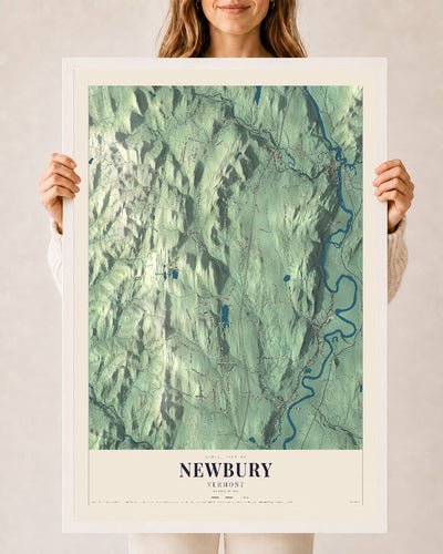 Newbury, Vermont map print - 24 x 36 white Ayous wood frame