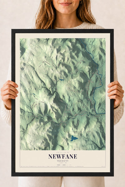 Newfane, Vermont map print - 18 x 24 black Ayous wood frame