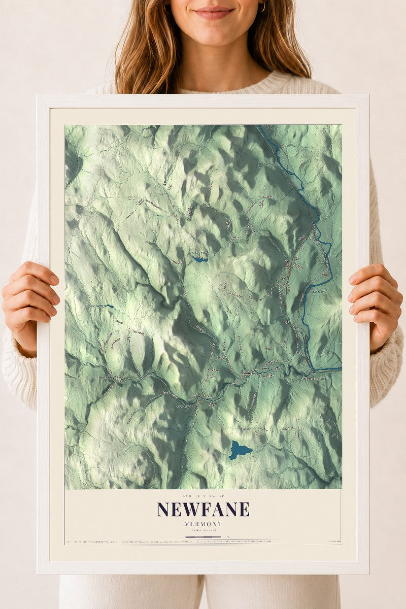 Newfane, Vermont map print - 18 x 24 white Ayous wood frame