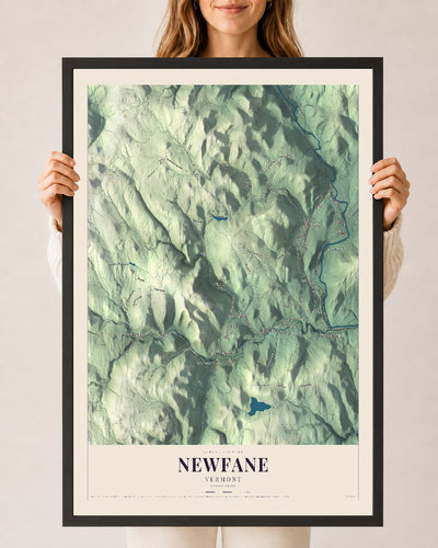 Newfane, Vermont map print - 24 x 36 black Ayous wood frame