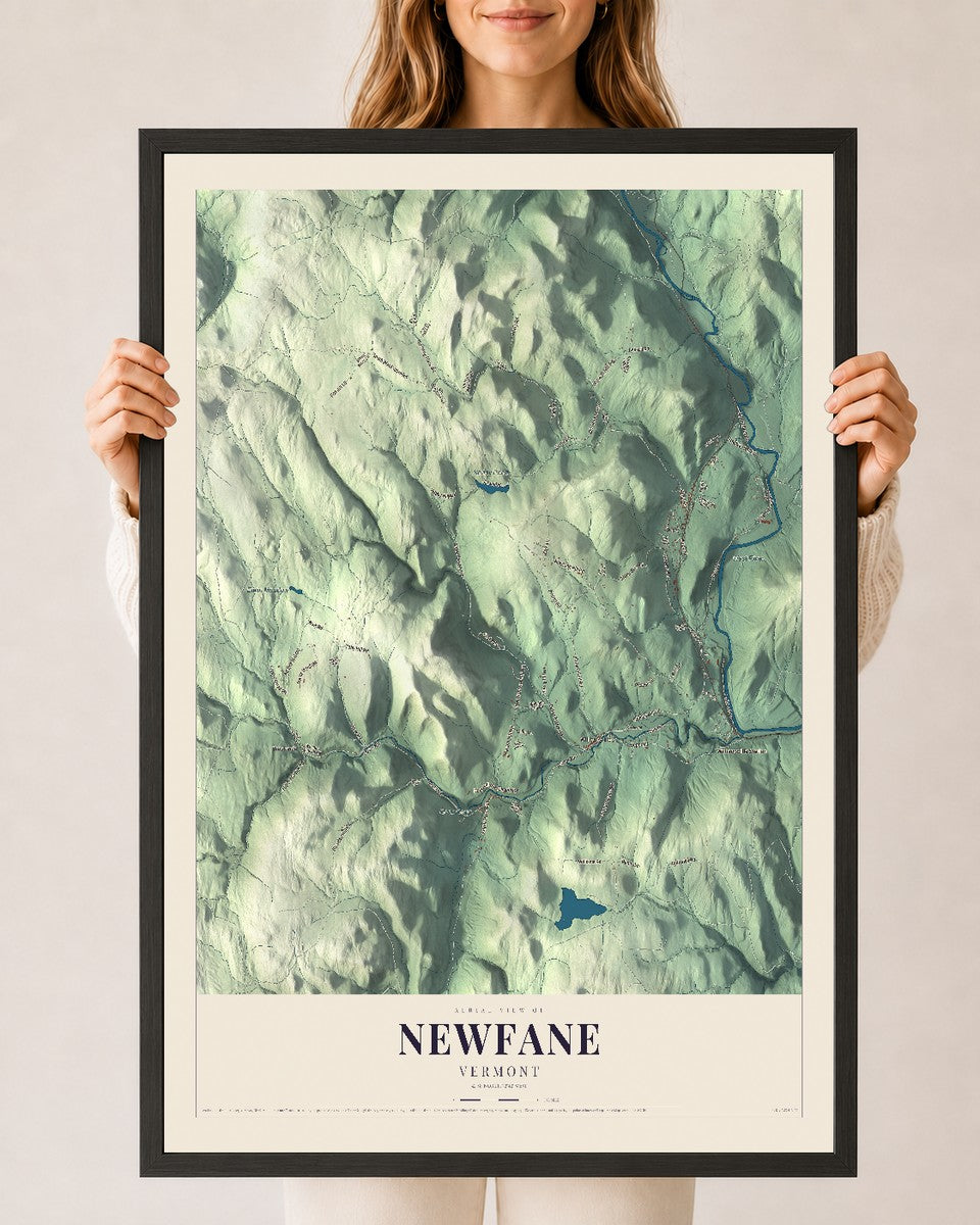 Newfane, Vermont map print - 24 x 36 black Ayous wood frame