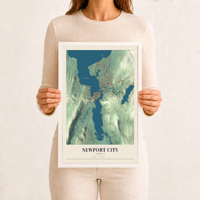 Newport City, Vermont map print - 12 x 18 white Ayous wood frame