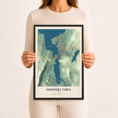 Newport Town, Vermont map print - 12 x 18 black Ayous wood frame