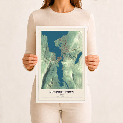 Newport Town, Vermont map print - 12 x 18 white Ayous wood frame