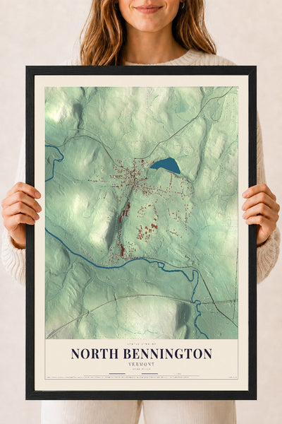 North Bennington, Vermont map print - 18 x 24 black Ayous wood frame