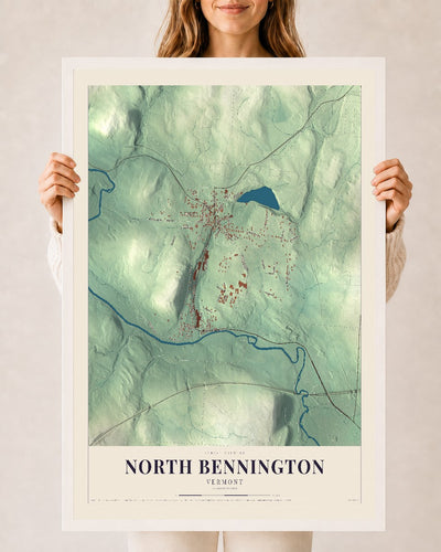 North Bennington, Vermont map print - 24 x 36 white Ayous wood frame