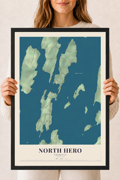 North Hero, Vermont map print - 18 x 24 black Ayous wood frame