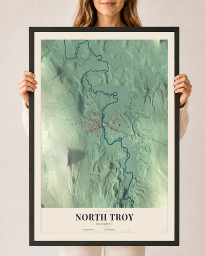 North Troy, Vermont map print - 24 x 36 black Ayous wood frame