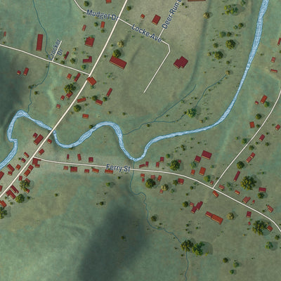 Close-up of the map of North Hyde Park, Vermont print showing street and building detail