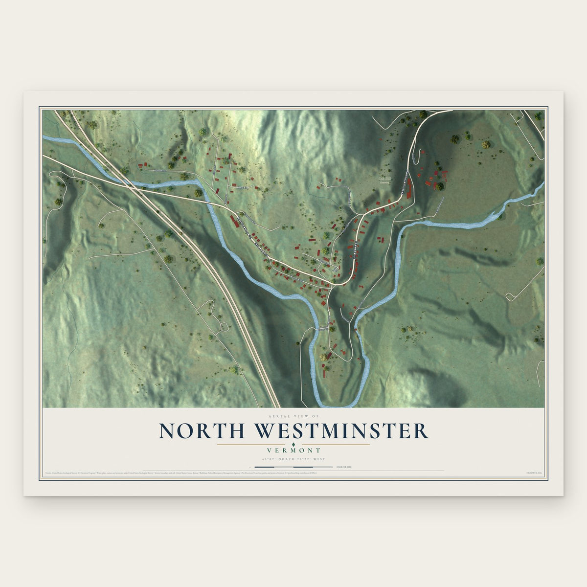 North Westminster, Vermont map print, the full design