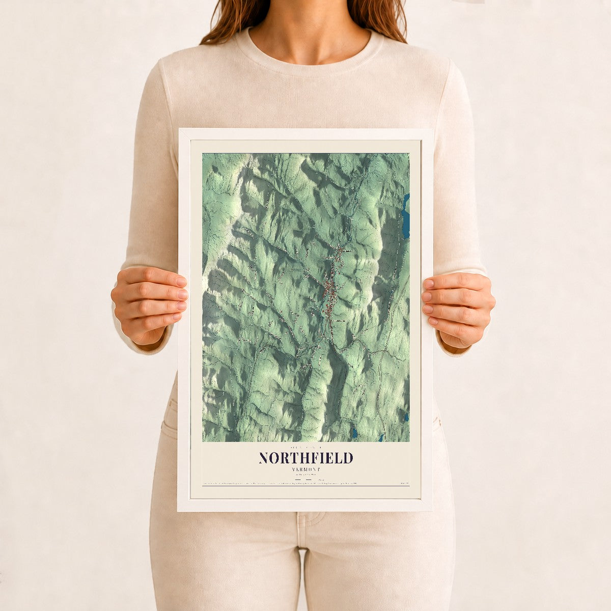 Northfield, Vermont map print - 12 x 18 white Ayous wood frame