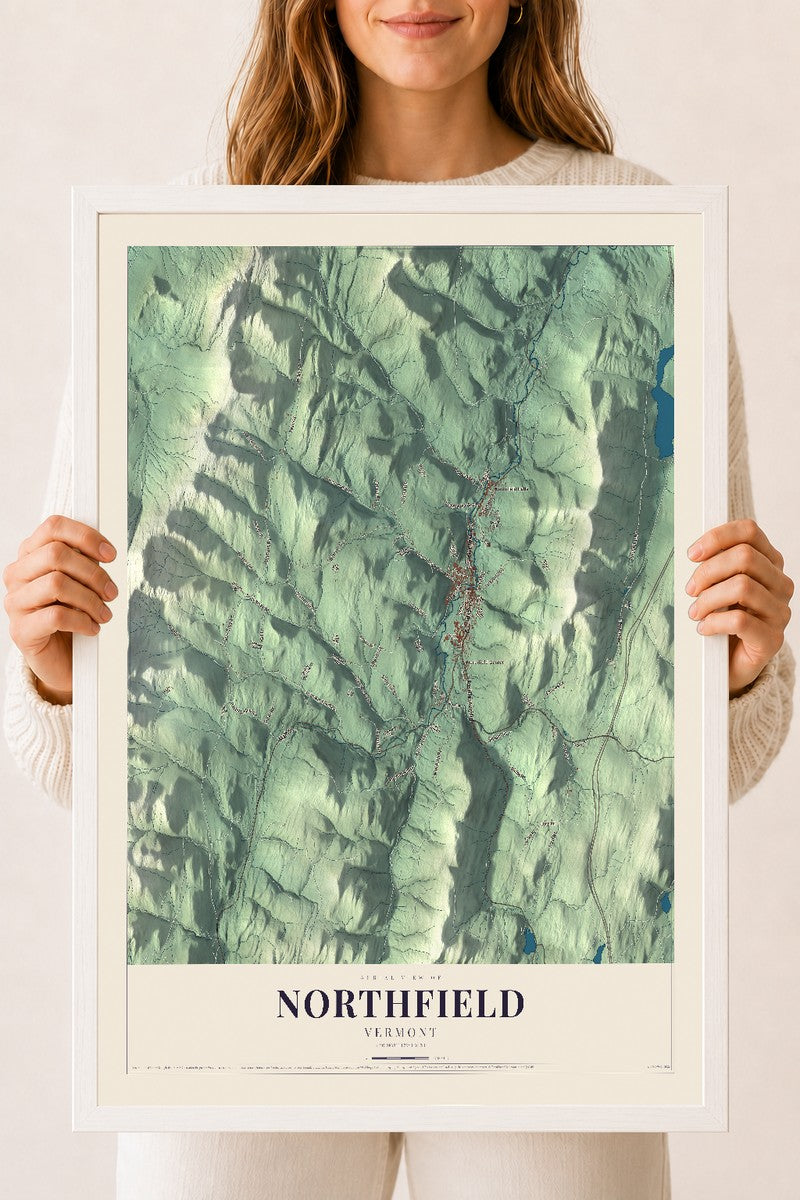 Northfield, Vermont map print - 18 x 24 white Ayous wood frame