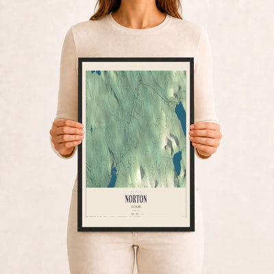 Norton, Vermont map print - 12 x 18 black Ayous wood frame