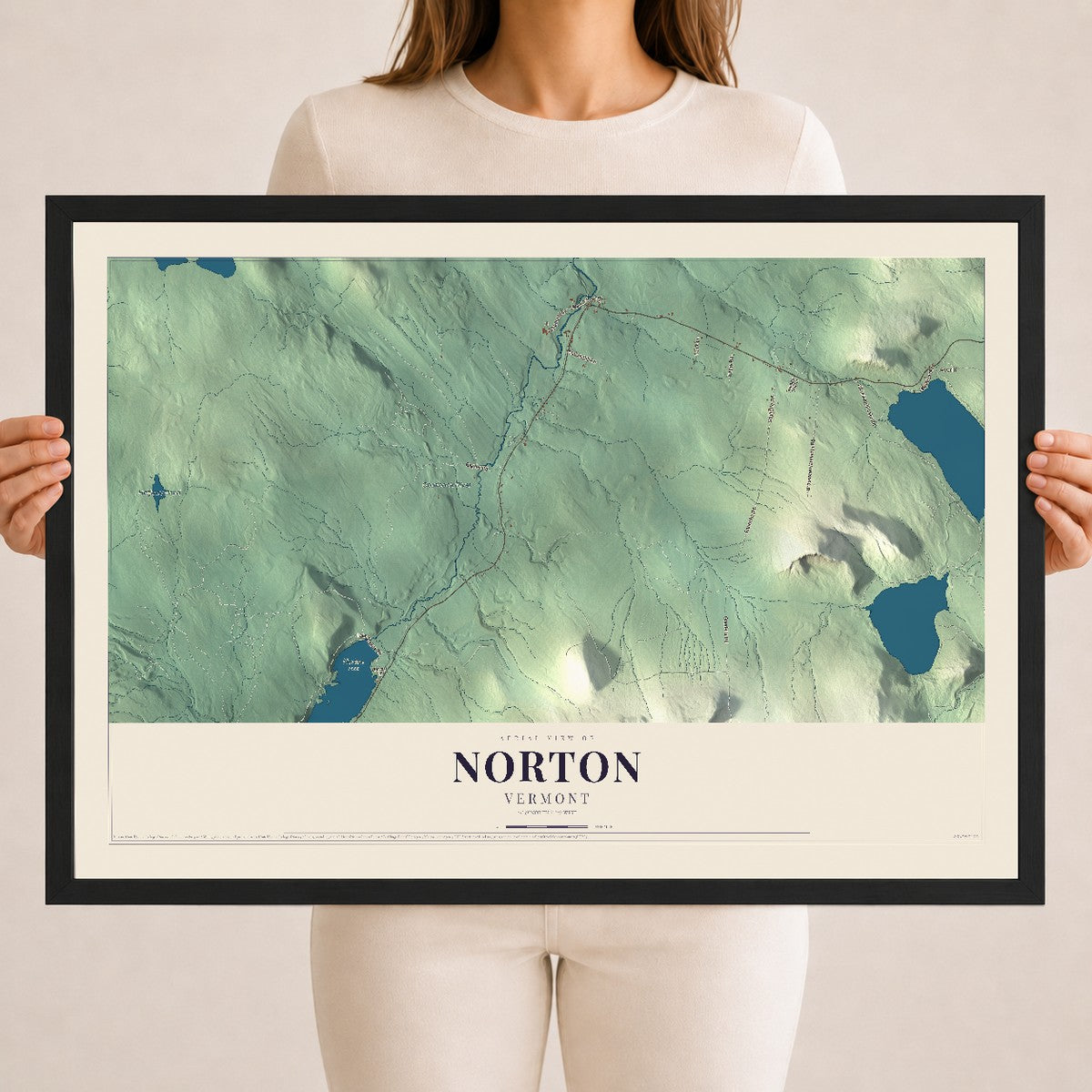 Map of Norton, Vermont, 18 x 24 inch print in a black wood frame