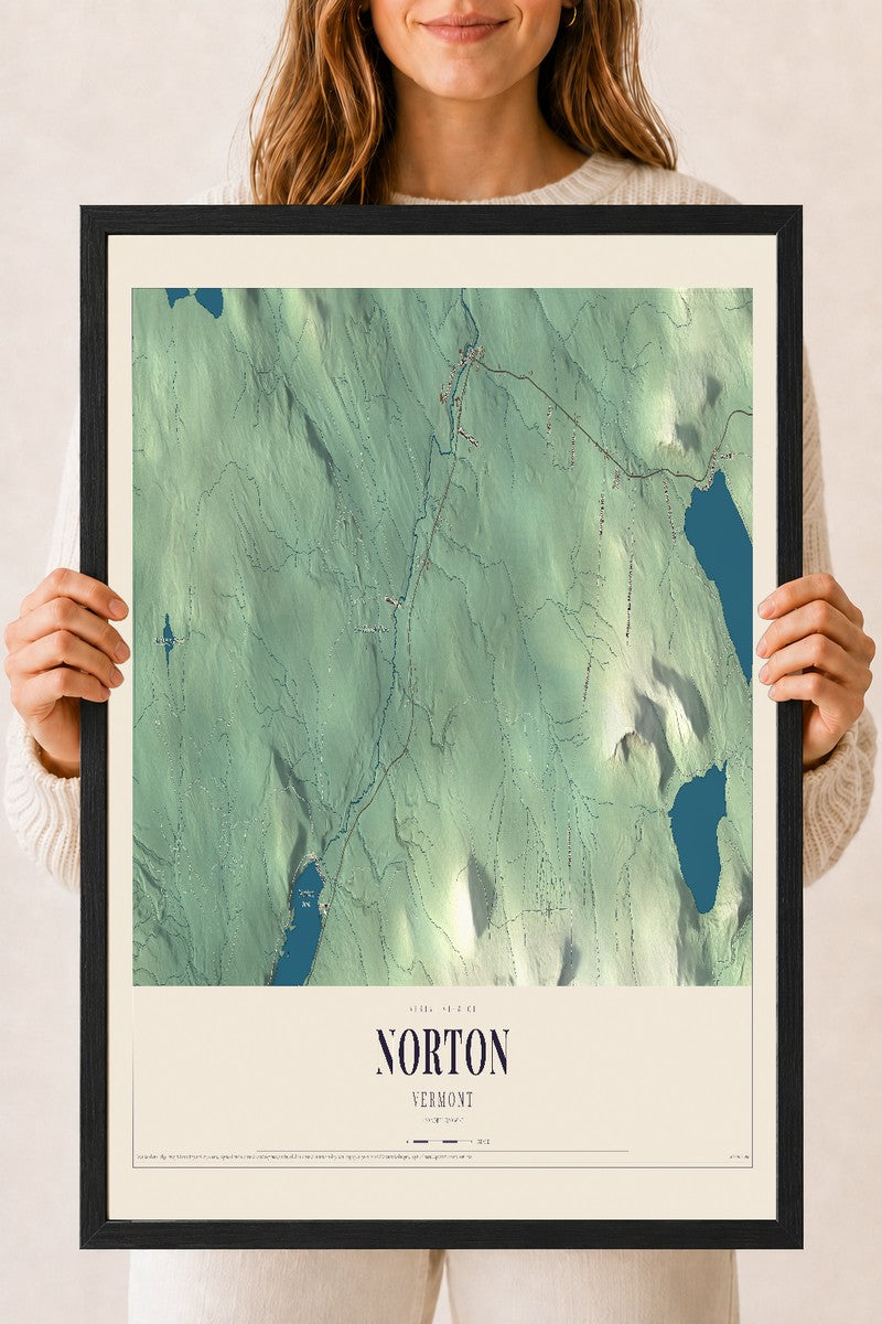 Norton, Vermont map print - 18 x 24 black Ayous wood frame