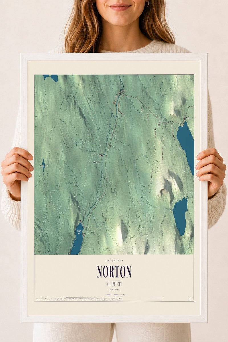 Norton, Vermont map print - 18 x 24 white Ayous wood frame