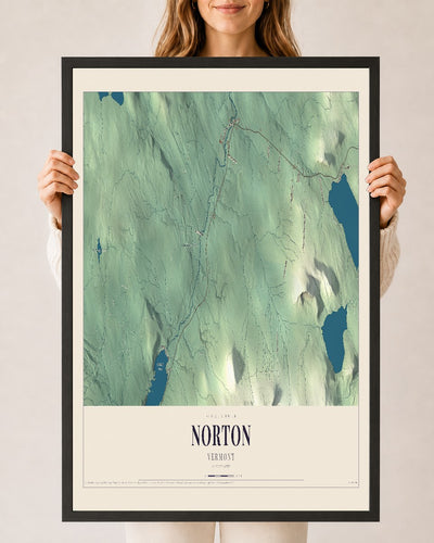 Norton, Vermont map print - 24 x 36 black Ayous wood frame