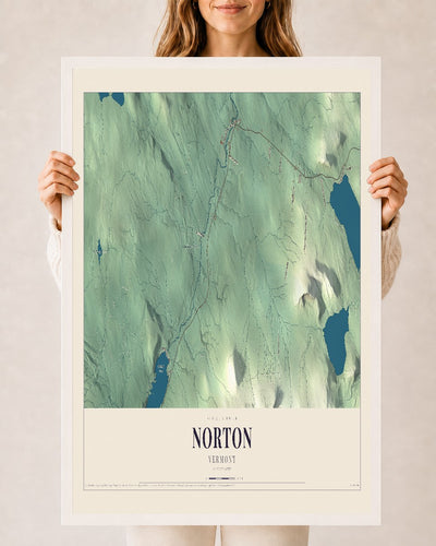 Norton, Vermont map print - 24 x 36 white Ayous wood frame