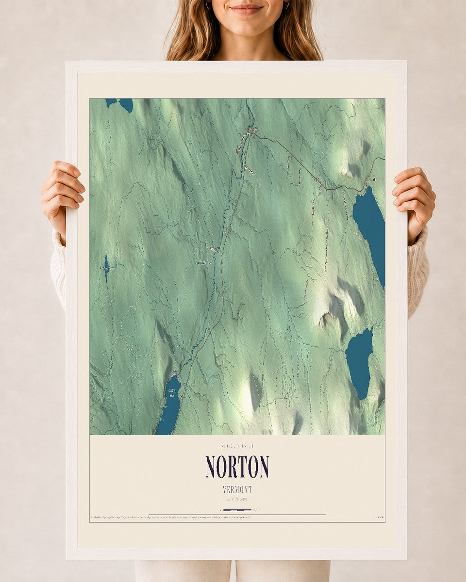 Norton, Vermont map print - 24 x 36 white Ayous wood frame