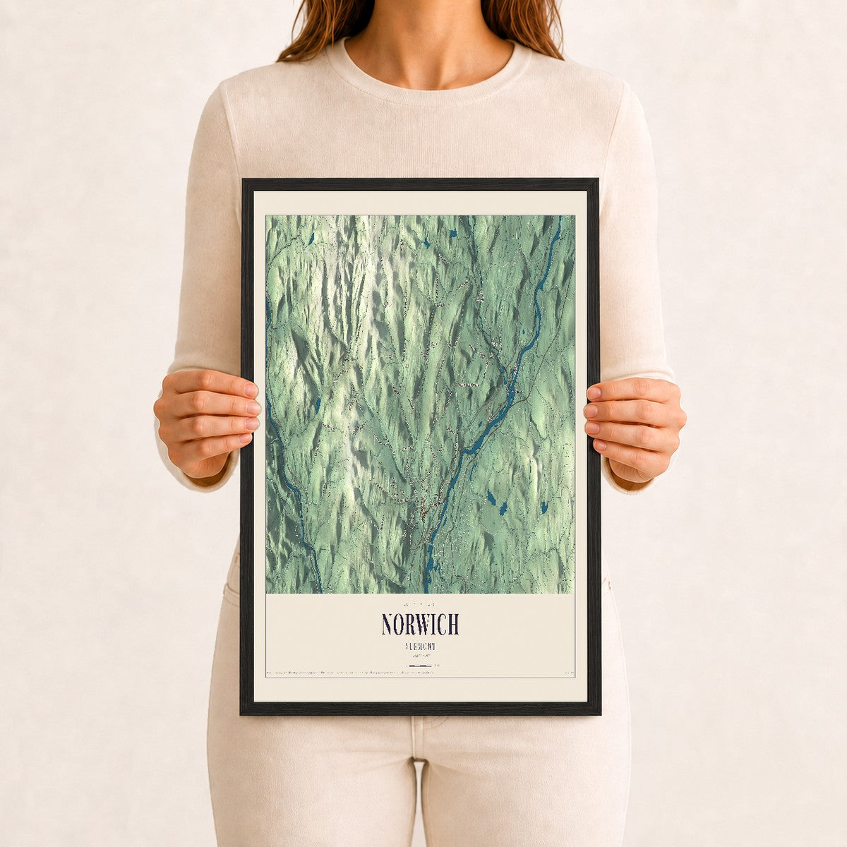 Norwich, Vermont map print - 12 x 18 black Ayous wood frame