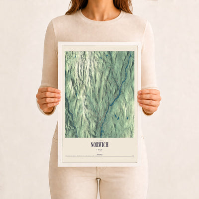 Norwich, Vermont map print - 12 x 18 white Ayous wood frame