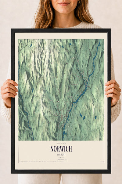Norwich, Vermont map print - 18 x 24 black Ayous wood frame