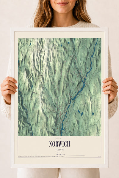 Norwich, Vermont map print - 18 x 24 white Ayous wood frame