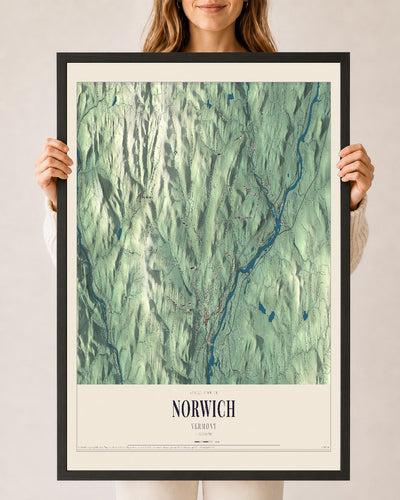 Norwich, Vermont map print - 24 x 36 black Ayous wood frame