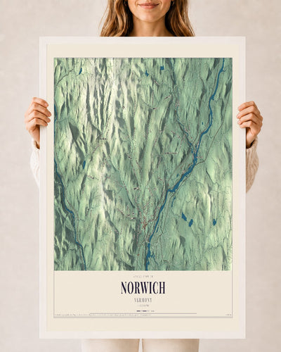 Norwich, Vermont map print - 24 x 36 white Ayous wood frame