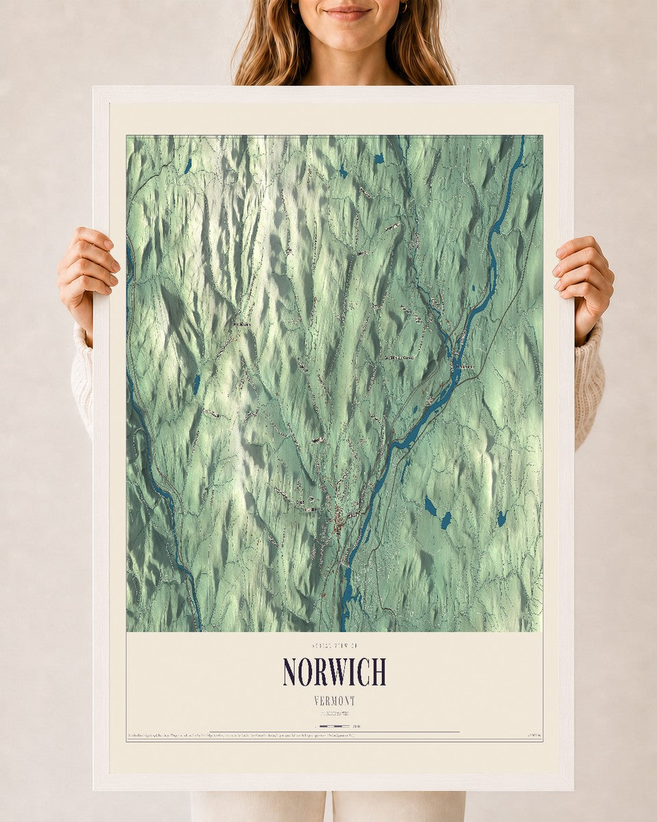 Norwich, Vermont map print - 24 x 36 white Ayous wood frame
