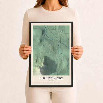 Old Bennington, Vermont map print - 12 x 18 black Ayous wood frame