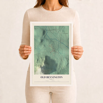 Old Bennington, Vermont map print - 12 x 18 white Ayous wood frame