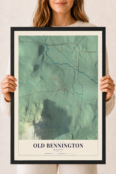 Old Bennington, Vermont map print - 18 x 24 black Ayous wood frame