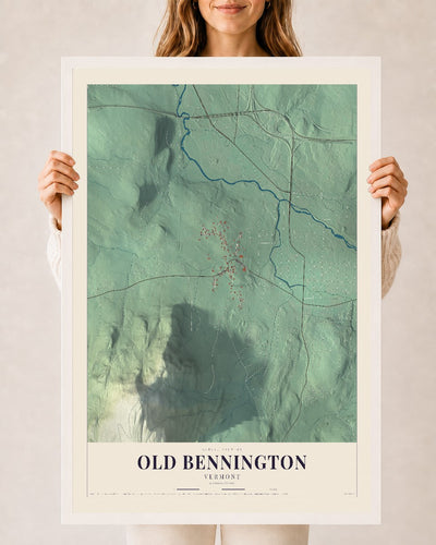 Old Bennington, Vermont map print - 24 x 36 white Ayous wood frame
