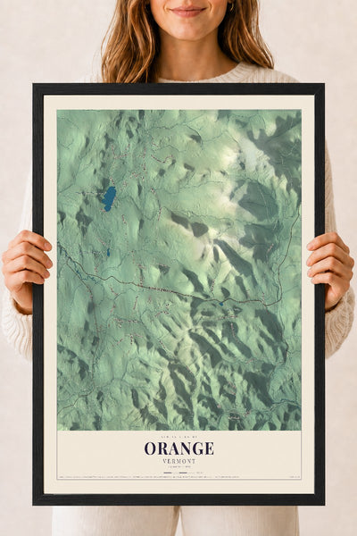 Orange, Vermont map print - 18 x 24 black Ayous wood frame