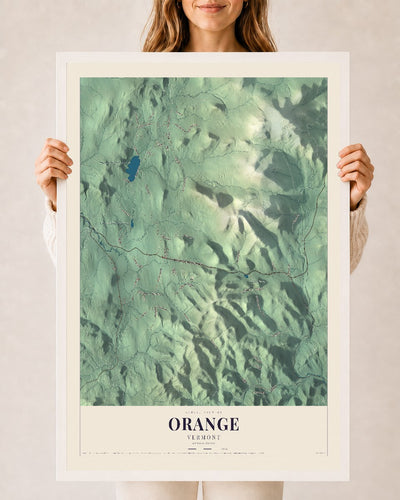 Orange, Vermont map print - 24 x 36 white Ayous wood frame