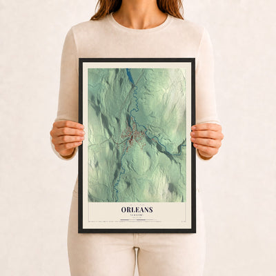 Orleans, Vermont map print - 12 x 18 black Ayous wood frame