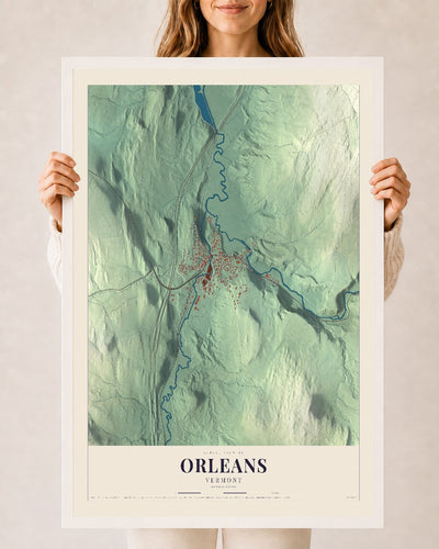 Orleans, Vermont map print - 24 x 36 white Ayous wood frame