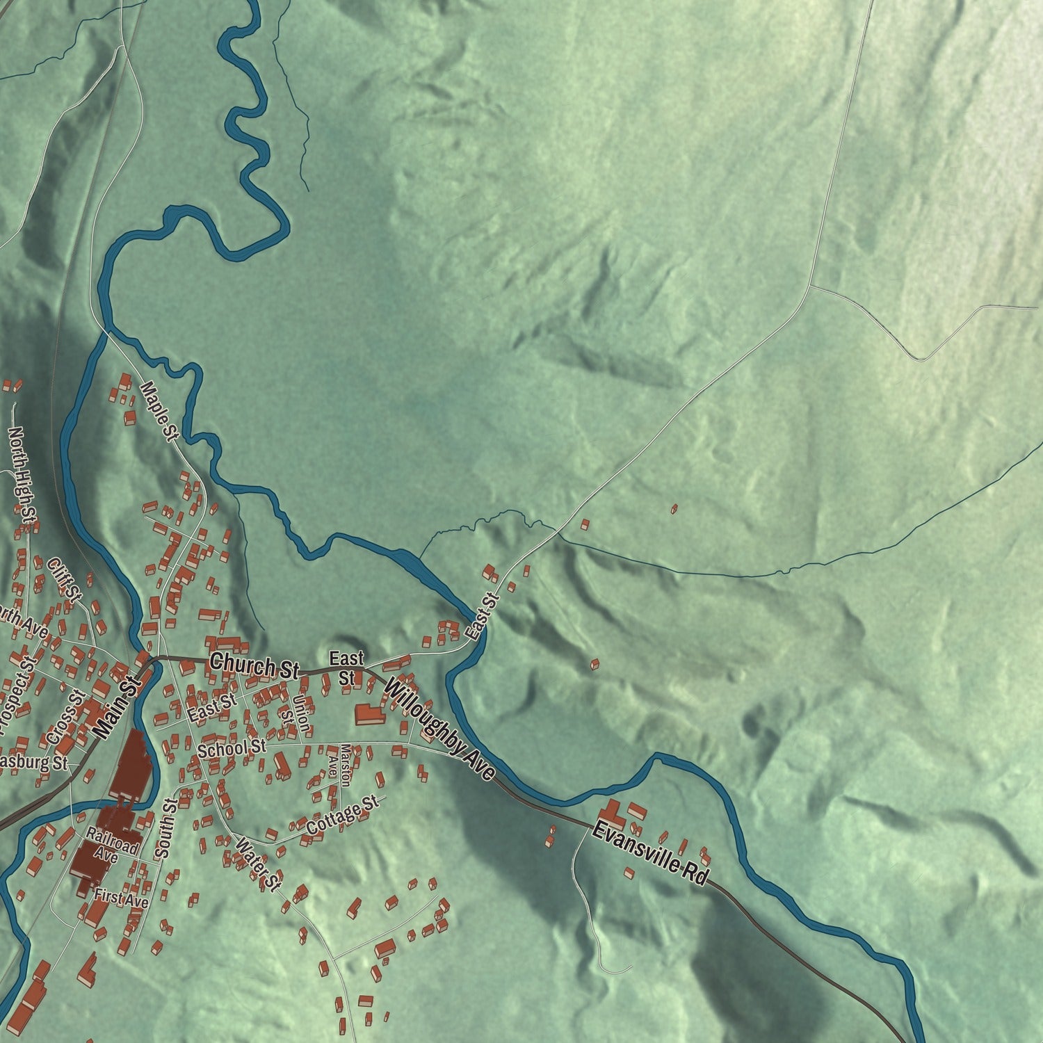Terrain and local geography detail from the Orleans, Vermont map