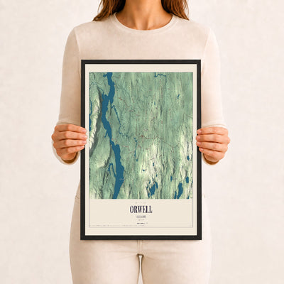 Orwell, Vermont map print - 12 x 18 black Ayous wood frame