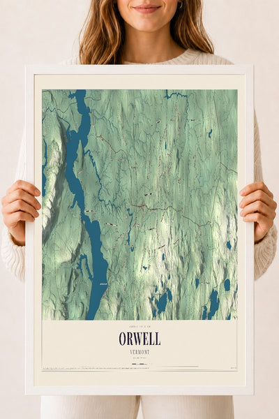 Orwell, Vermont map print - 18 x 24 white Ayous wood frame