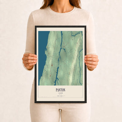 Panton, Vermont map print - 12 x 18 black Ayous wood frame