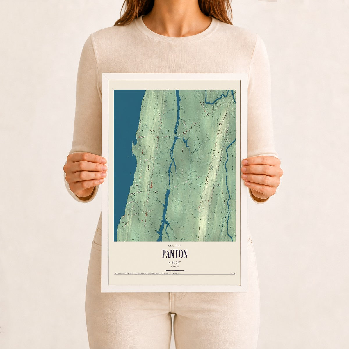 Panton, Vermont map print - 12 x 18 white Ayous wood frame