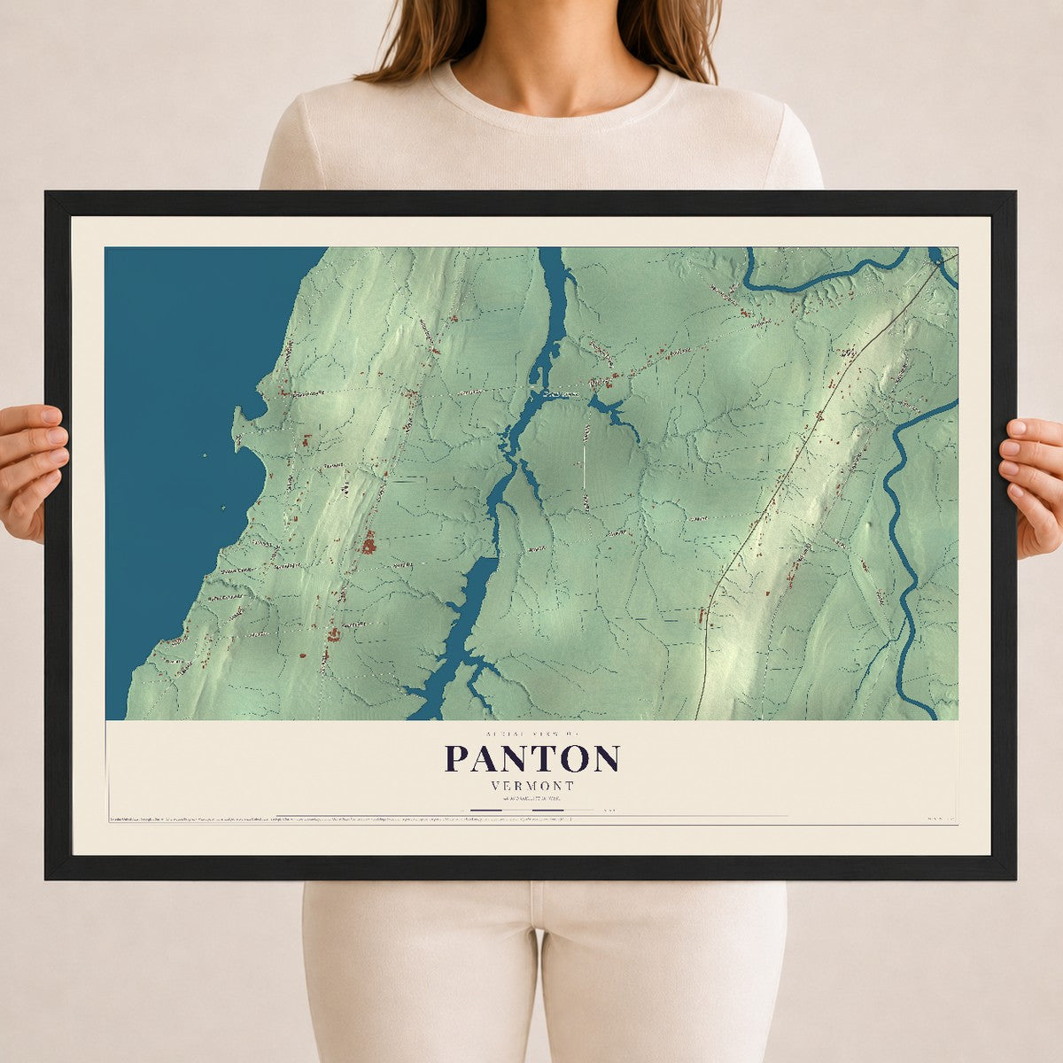 Map of Panton, Vermont, 18 x 24 inch print in a black wood frame