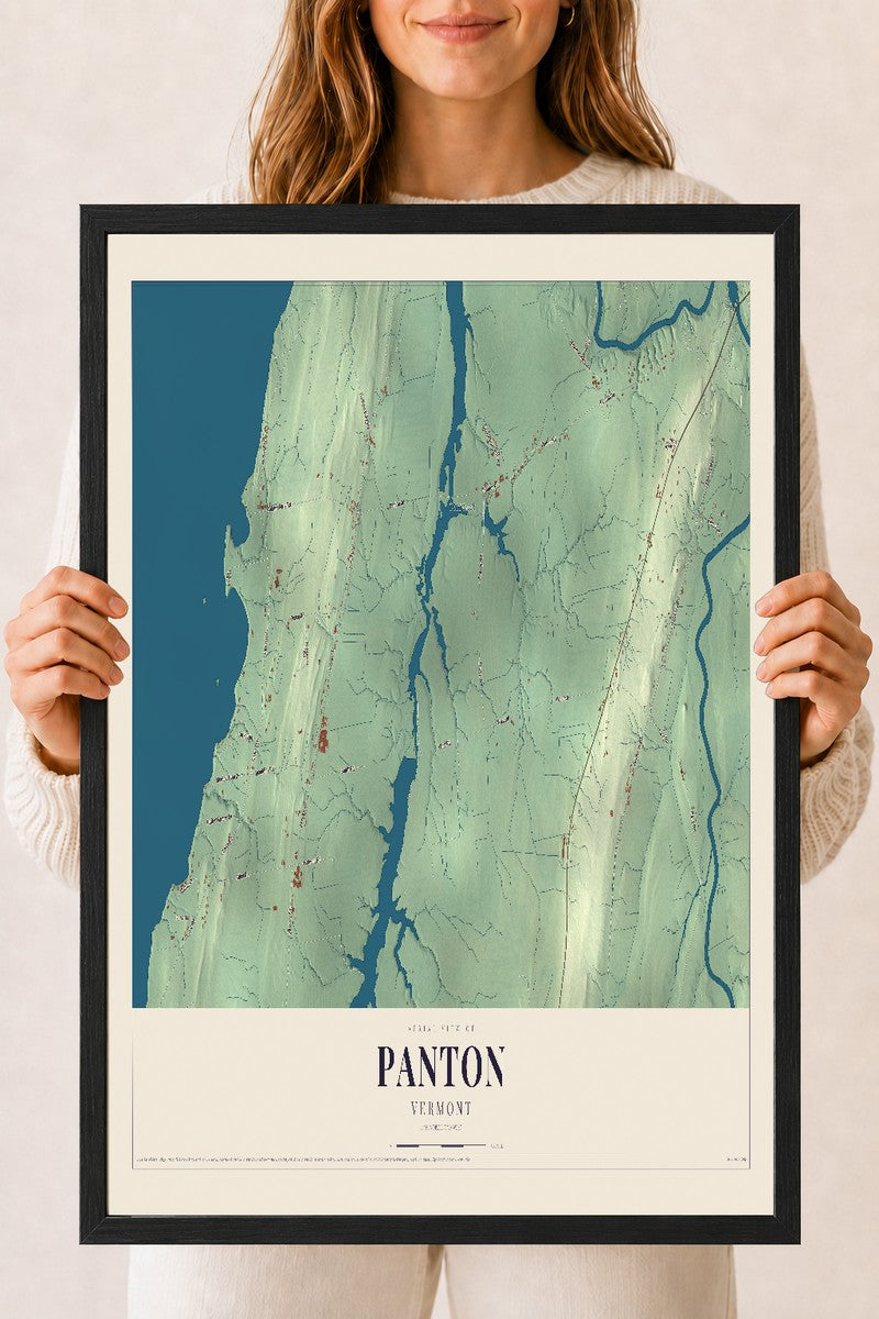 Panton, Vermont map print - 18 x 24 black Ayous wood frame