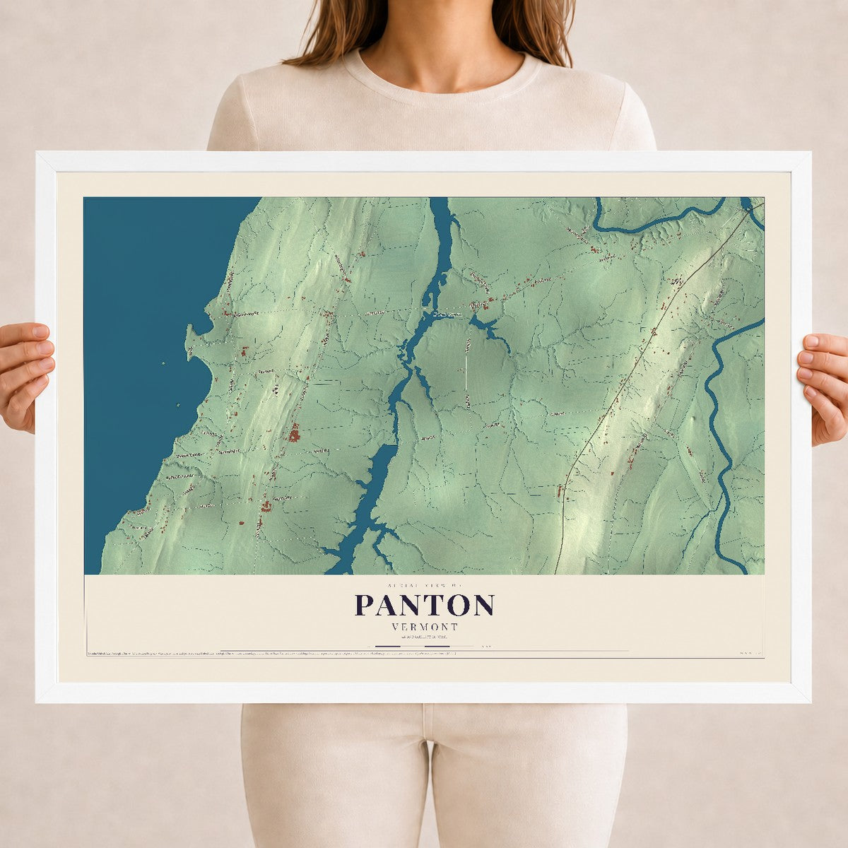 Map of Panton, Vermont, 18 x 24 inch print in a white wood frame