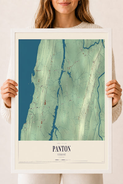 Panton, Vermont map print - 18 x 24 white Ayous wood frame