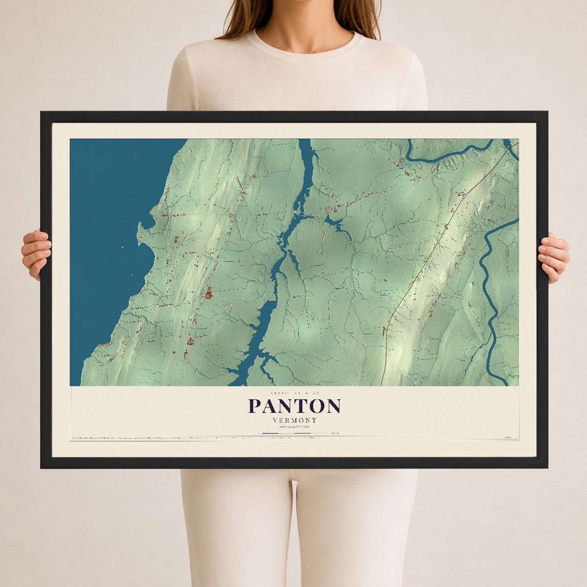 Map of Panton, Vermont, 24 x 36 inch print in a black wood frame