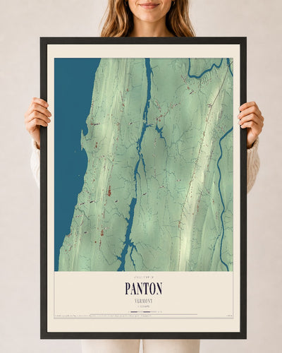 Panton, Vermont map print - 24 x 36 black Ayous wood frame