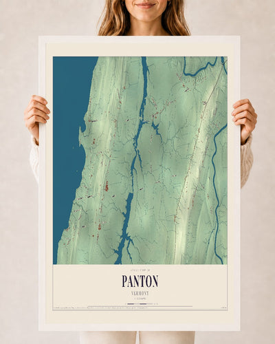 Panton, Vermont map print - 24 x 36 white Ayous wood frame